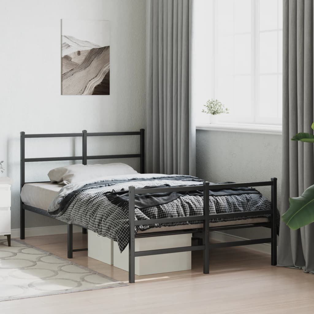 vidaXL Metal Bed Black Small Double (4')